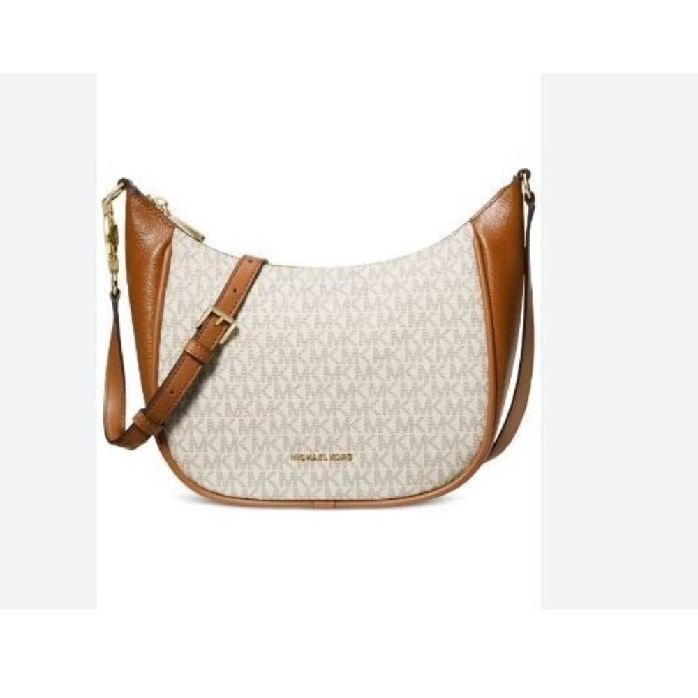 MICHAEL KORS Cheryl logo coated canvas messenger crossbody bag -Vanilla/Tan